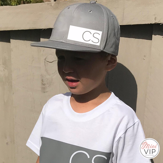 Personalised Grey/White Stripe Snap Back Cap - 3 different size options