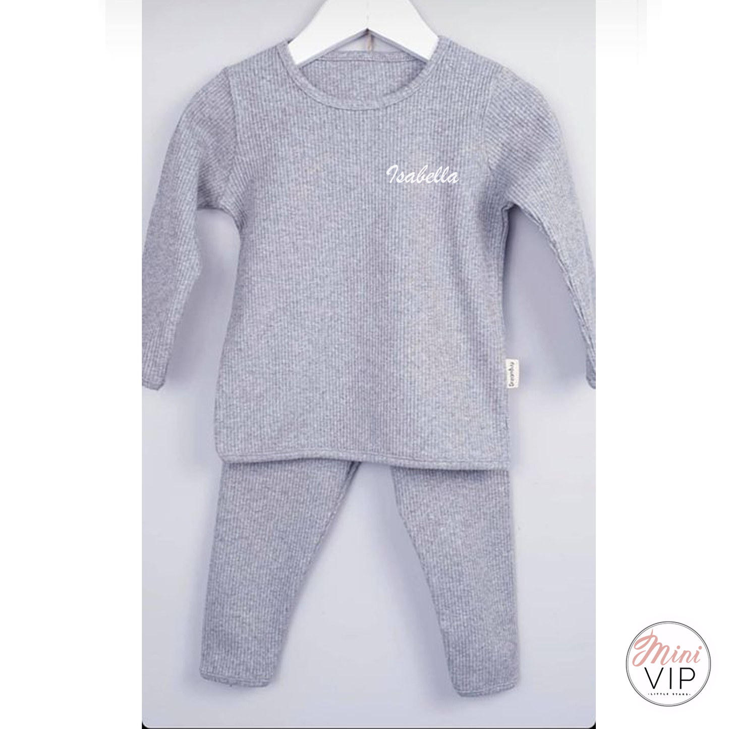 Embroidered Grey Ribbed Loungewear