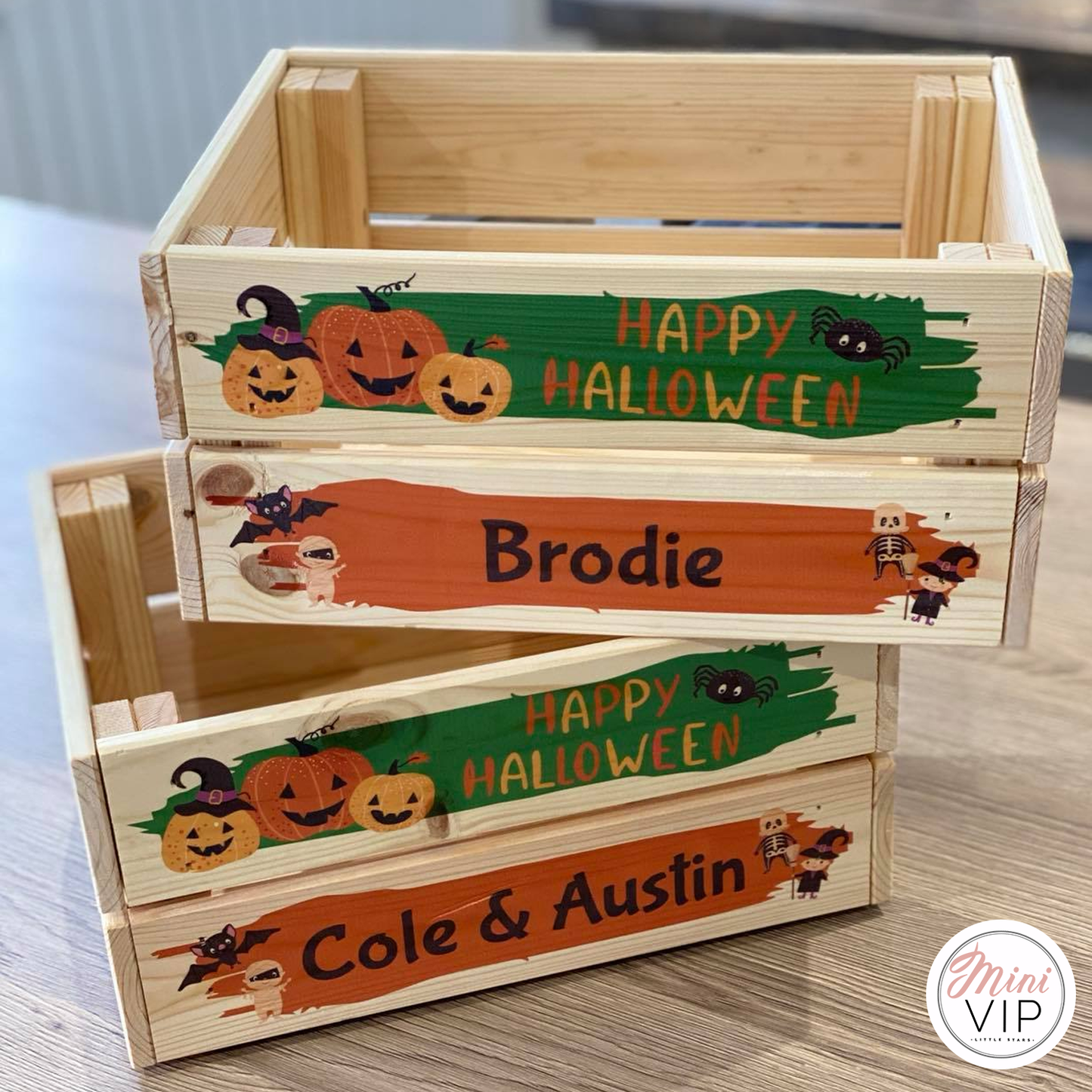 Personalised Halloween Wooden Crate - perfect for Tricks & Treats!
