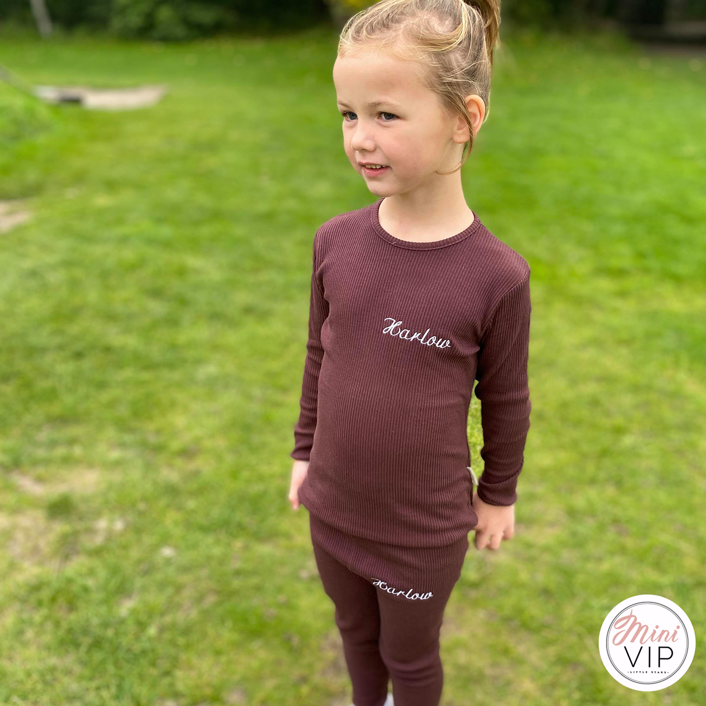 Embroidered Aubergine Ribbed Loungewear