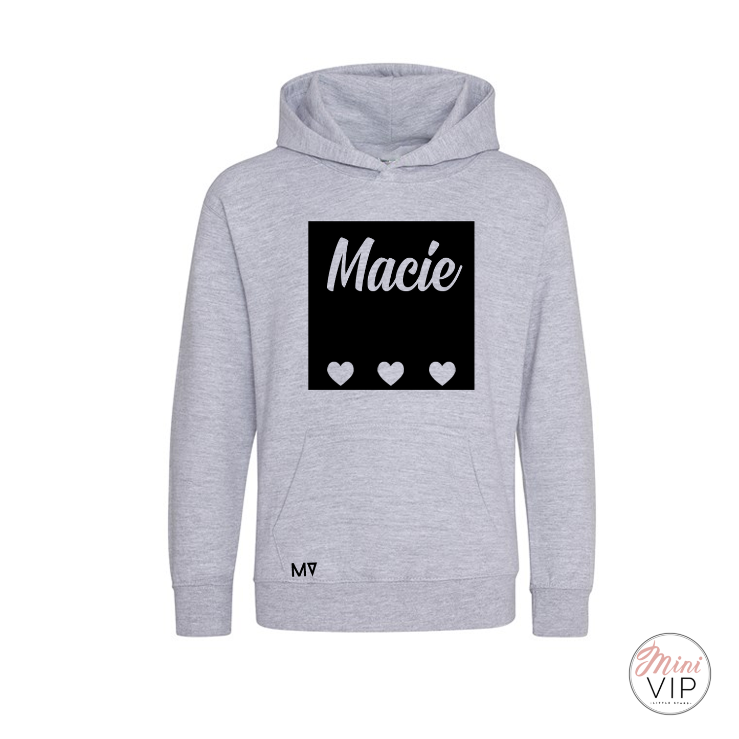 Personalised Black Heart Mini VIP Grey Hoodie