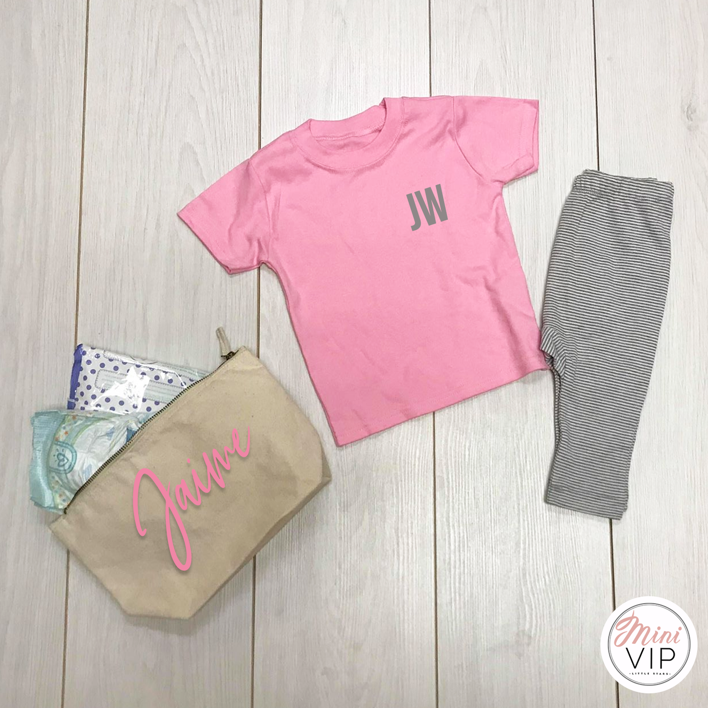 Personalised Initials Striped Leggings Lounge Set - grey/white/pink