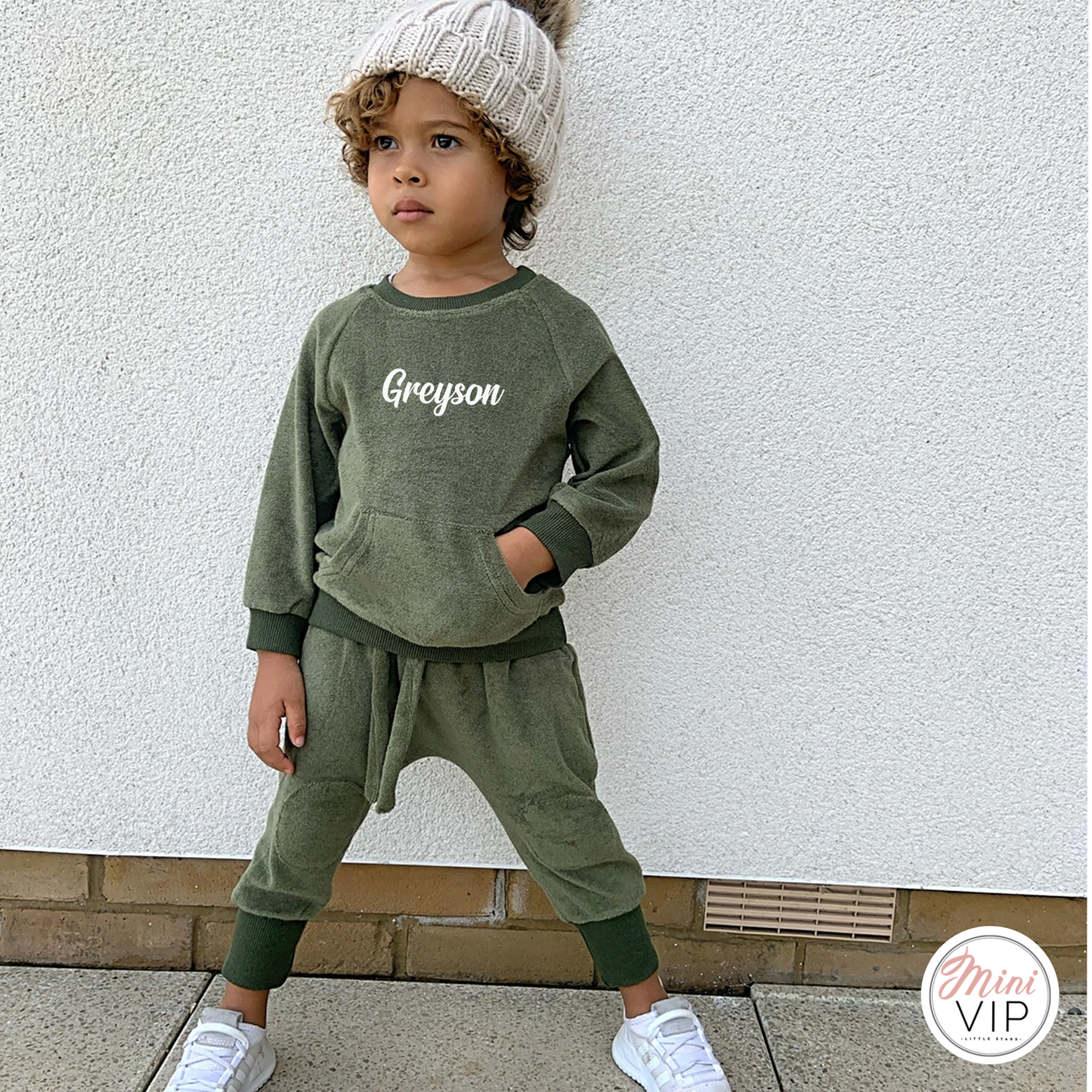 Personalised Khaki Green Towelling Lounge Set