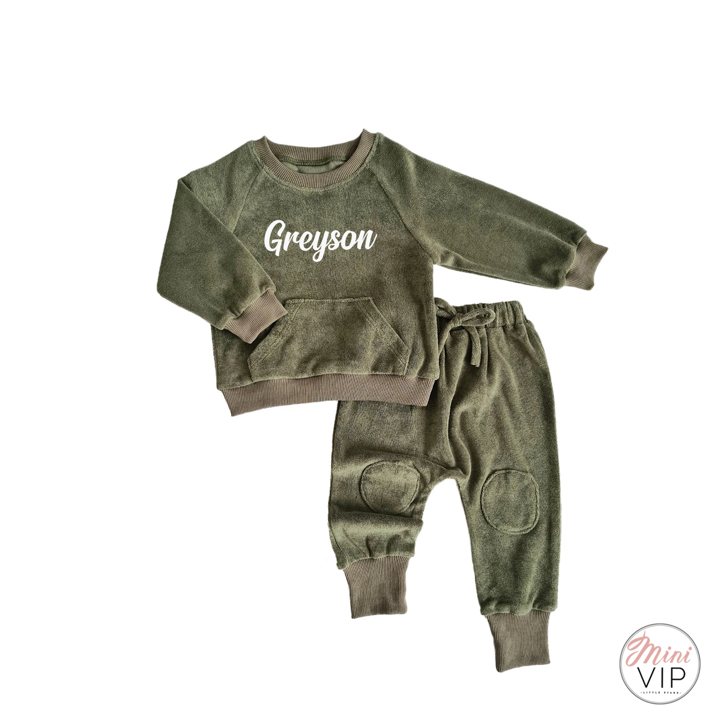 Personalised Khaki Green Towelling Lounge Set