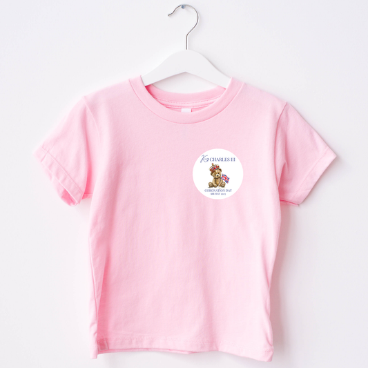 The King's Coronation Baby Pink T-Shirt - Small Kensington Bear Design Tee