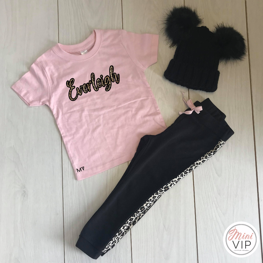 Personalised Leopard/Black/Pink Lounge Set