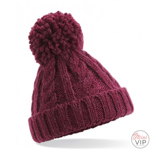 Maroon Cable Knit Melange Beanie Hat - Infants, Junior & Adult sizes