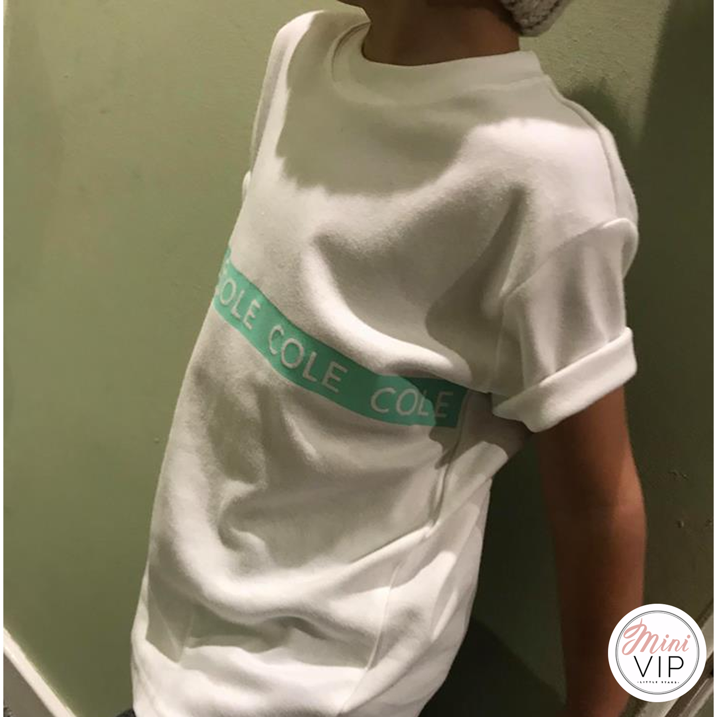 Personalised Mint Stripe White T-Shirt