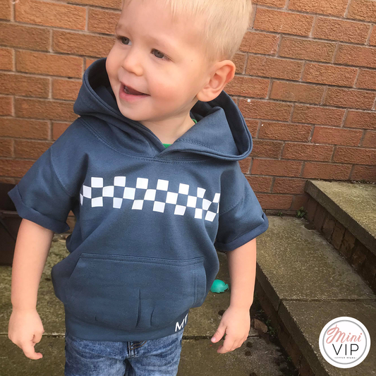MV checkered Short Sleeve Airforce Blue Hoodie