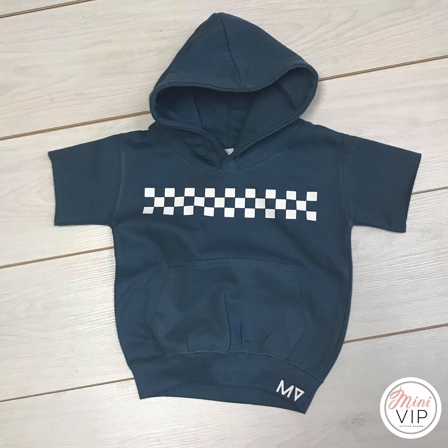 MV checkered Short Sleeve Airforce Blue Hoodie