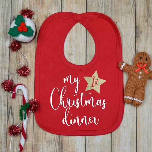 My 1st Christmas Dinner Red Velcro Bib