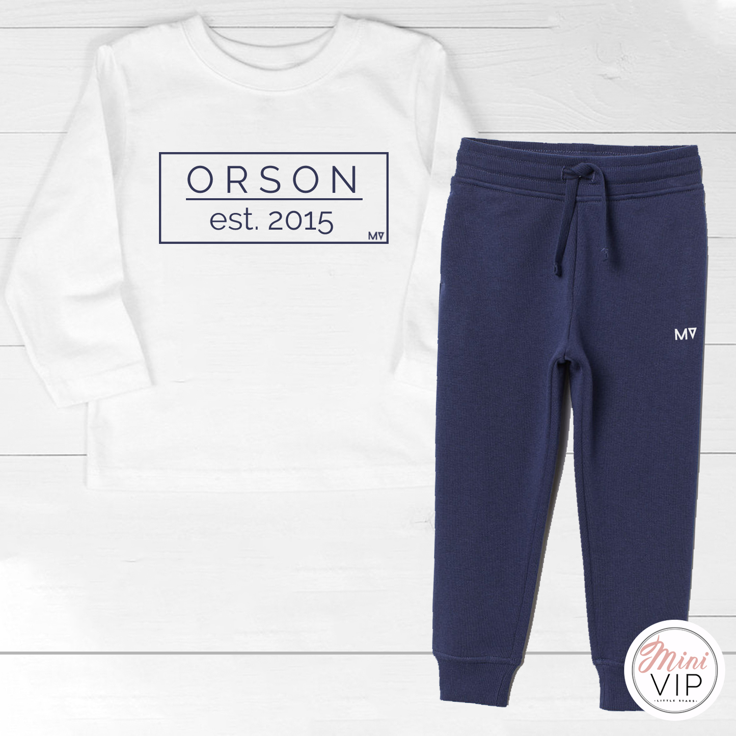 Personalised Established Tracksuit Lounge Set - long sleeve t-shirt - Navy/White