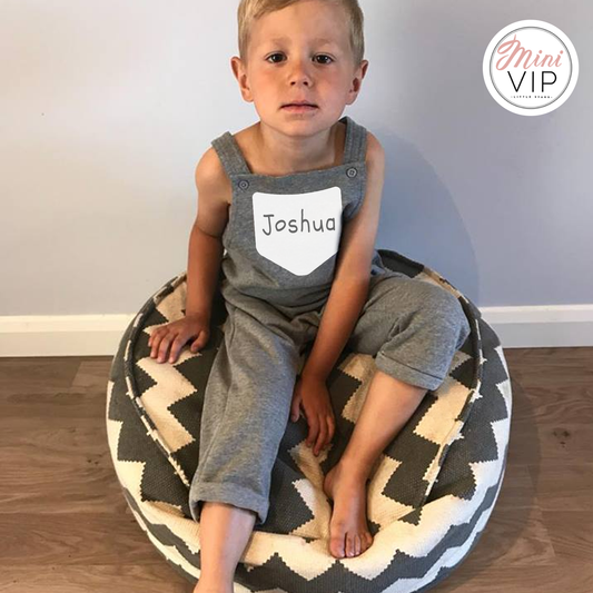 Personalised Printed Pocket design Grey Dungarees