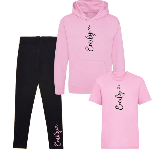 Personalised Vertical Script Name - Black & Pink Set