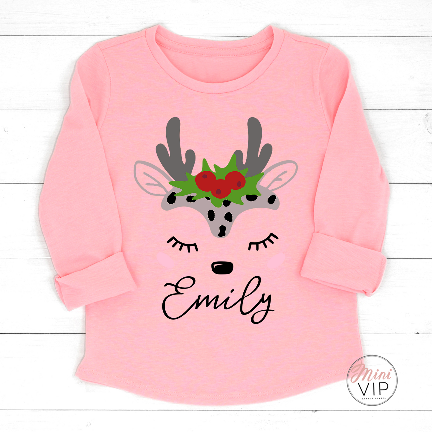 Personalised Baby Reindeer Light Pink Long Sleeve T-Shirt