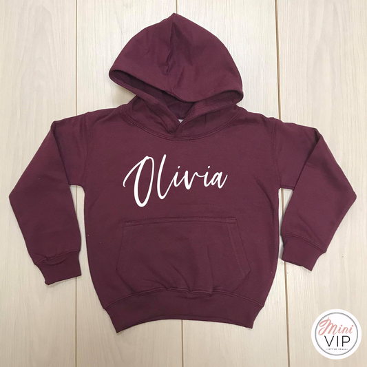 Personalised Script Girls Plum Hoodie