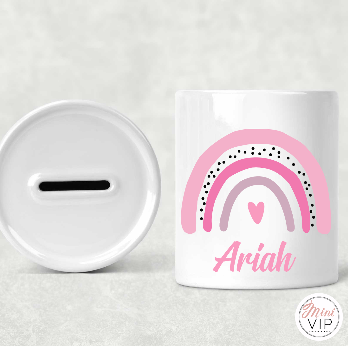 Personalised Pink Rainbow Money Bank