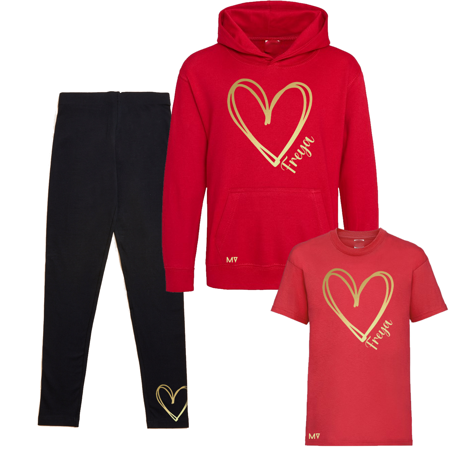 Personalised Doodle Heart Girls Lounge Set