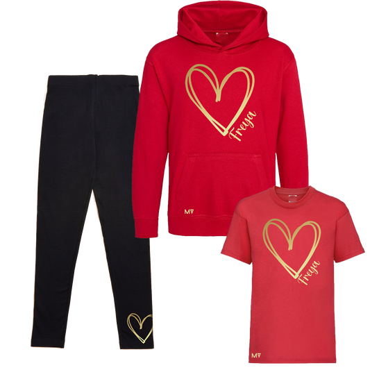 Personalised Doodle Heart Girls Lounge Set