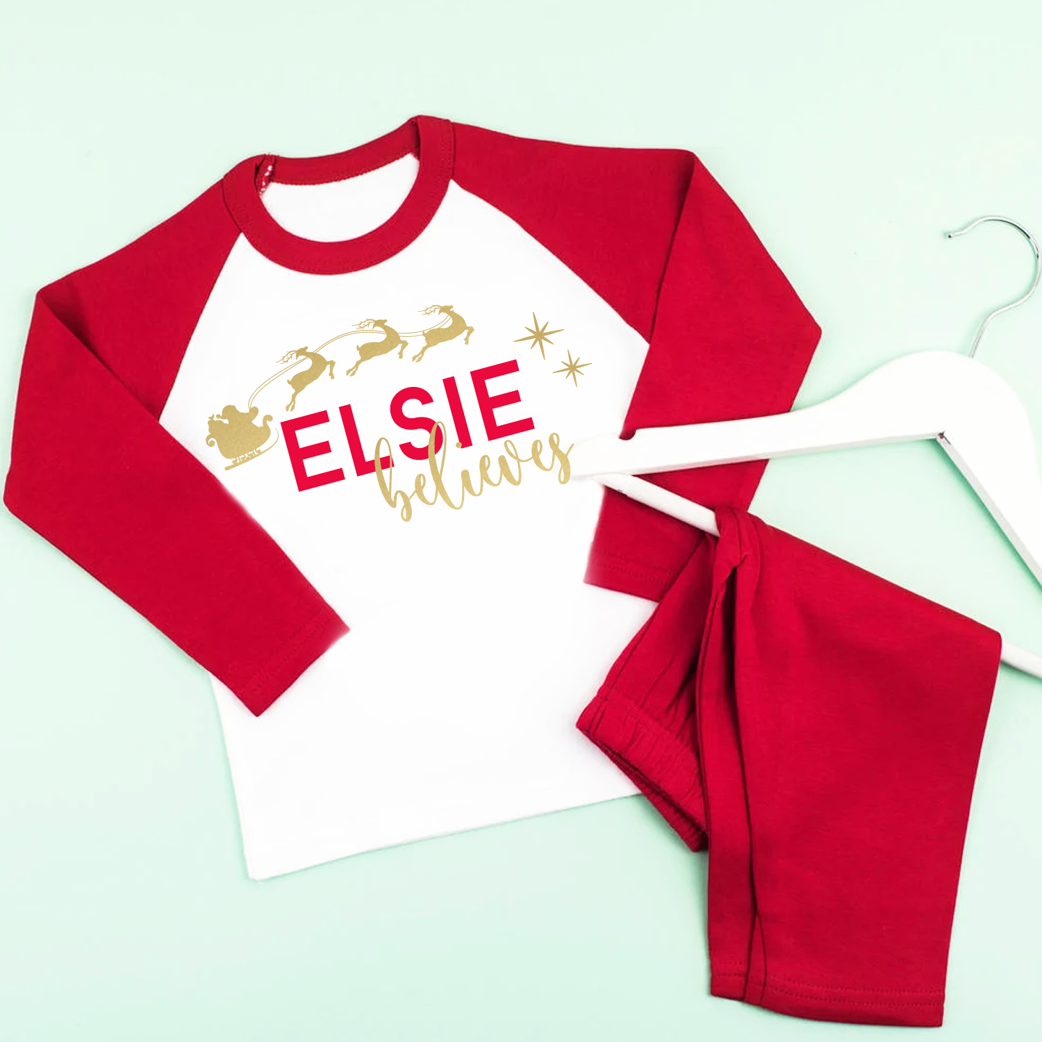 Personalised Believes Red Christmas PJS Pyjamas ShopMiniVIP
