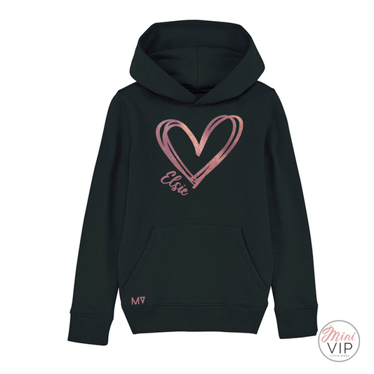 Personalised Rose Gold Heart Mini VIP Black Hoodie