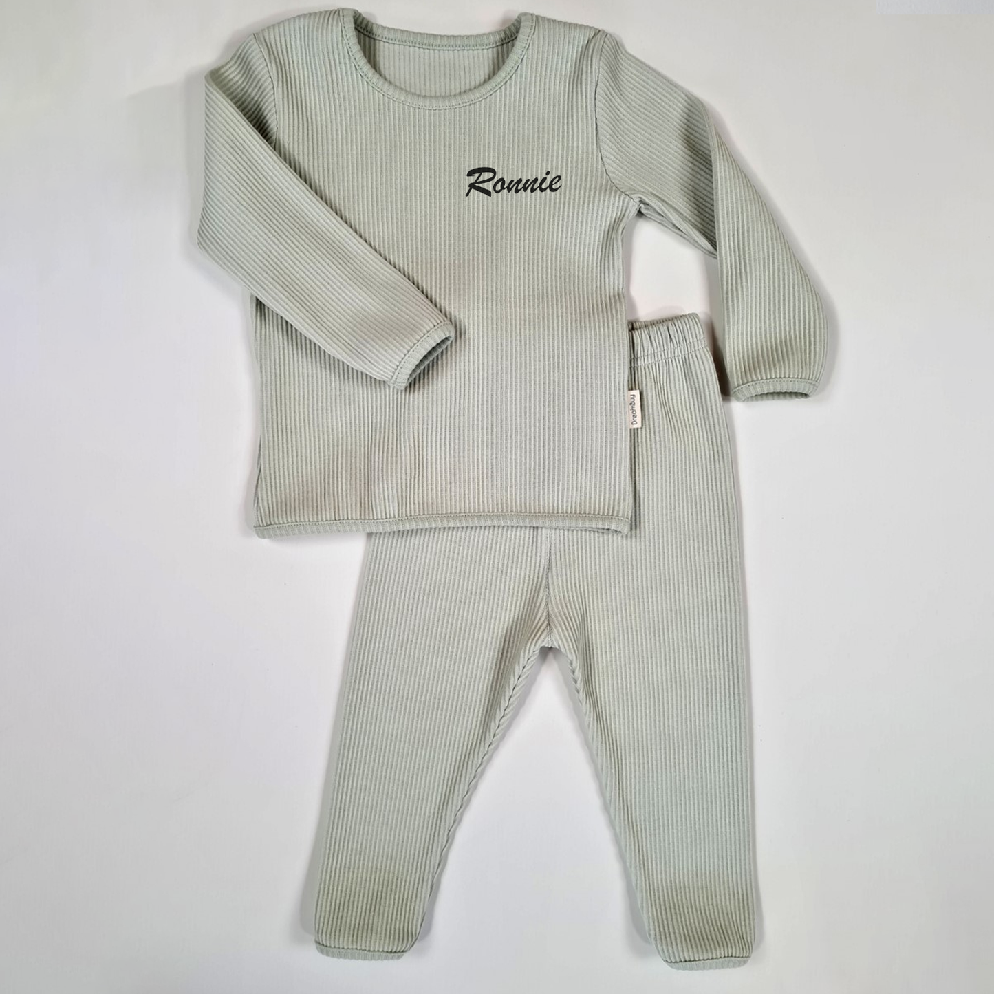 Embroidered Sage Green Ribbed Loungewear (CURRENTLY OUT OF STOCK)