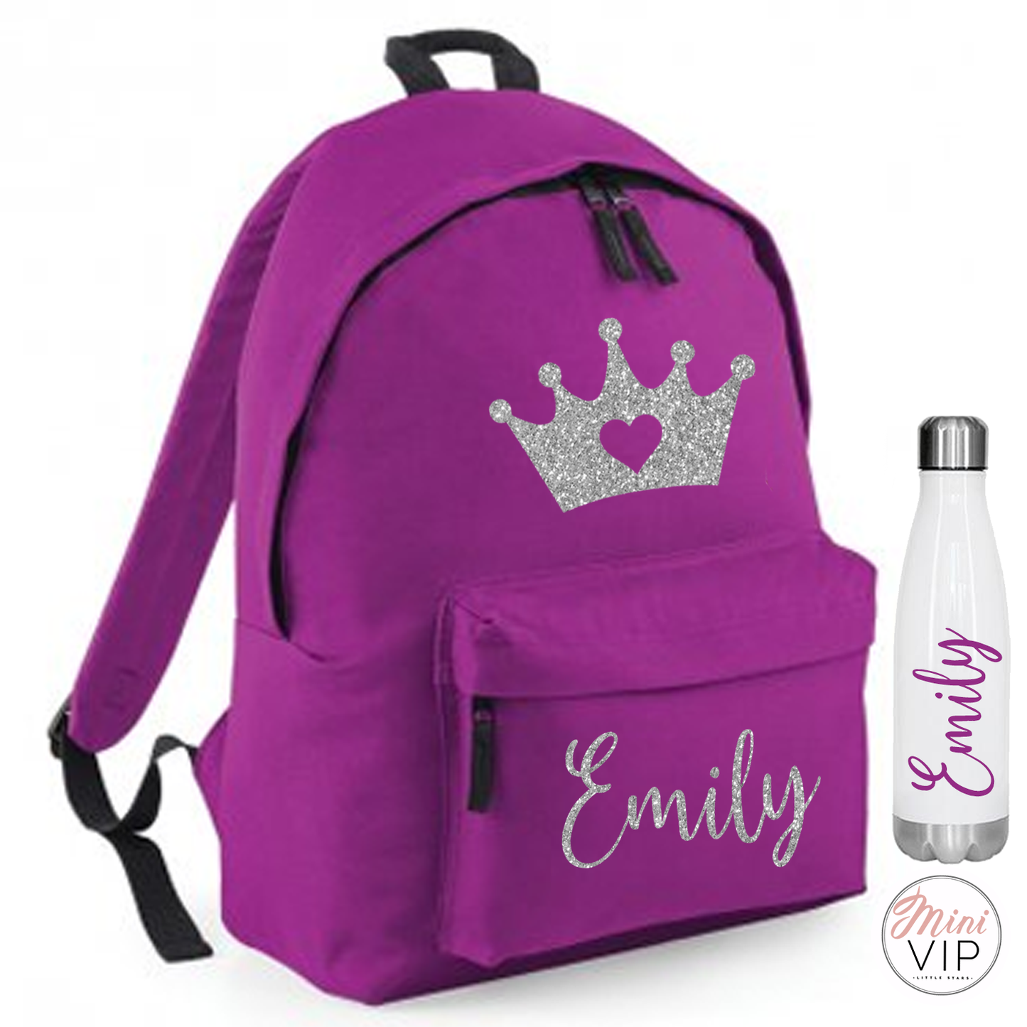 Personalised Silver Glitter Crown Bag - other back pack colour options