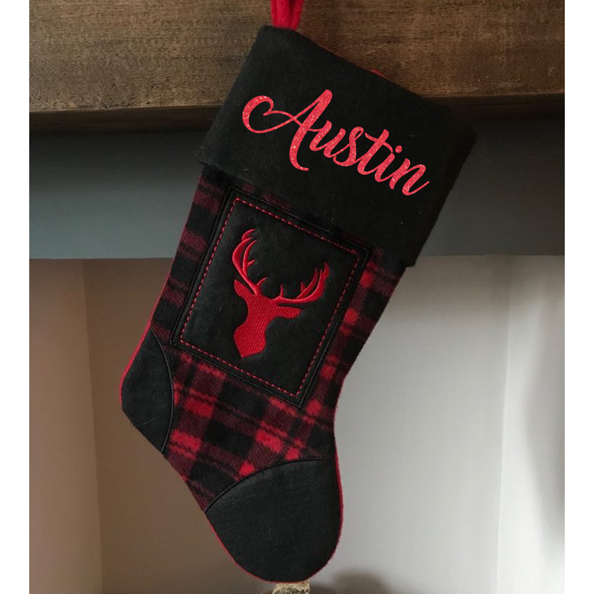 Tartan Stag Head Personalised Stocking
