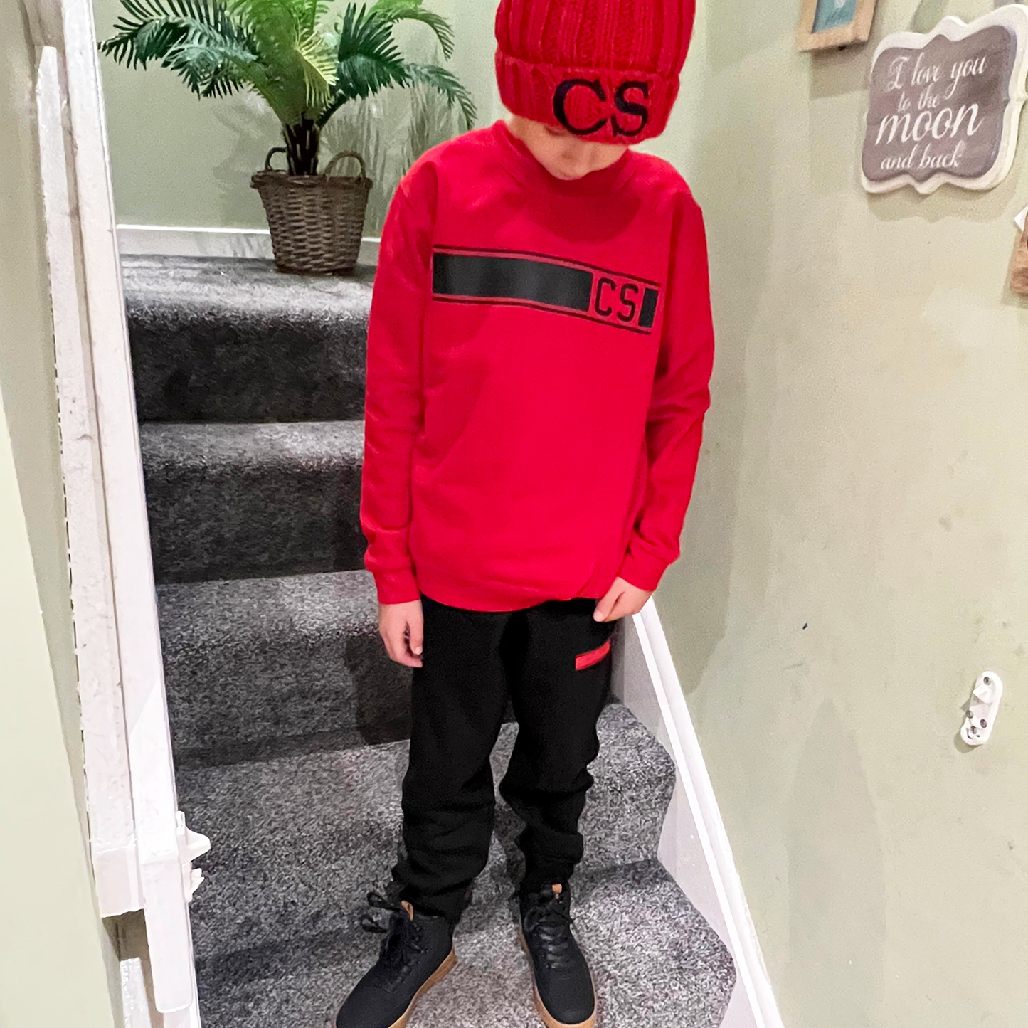 Personalised Red & Black MiniVIP© Block Sweatshirt Tracksuit Lounge Set