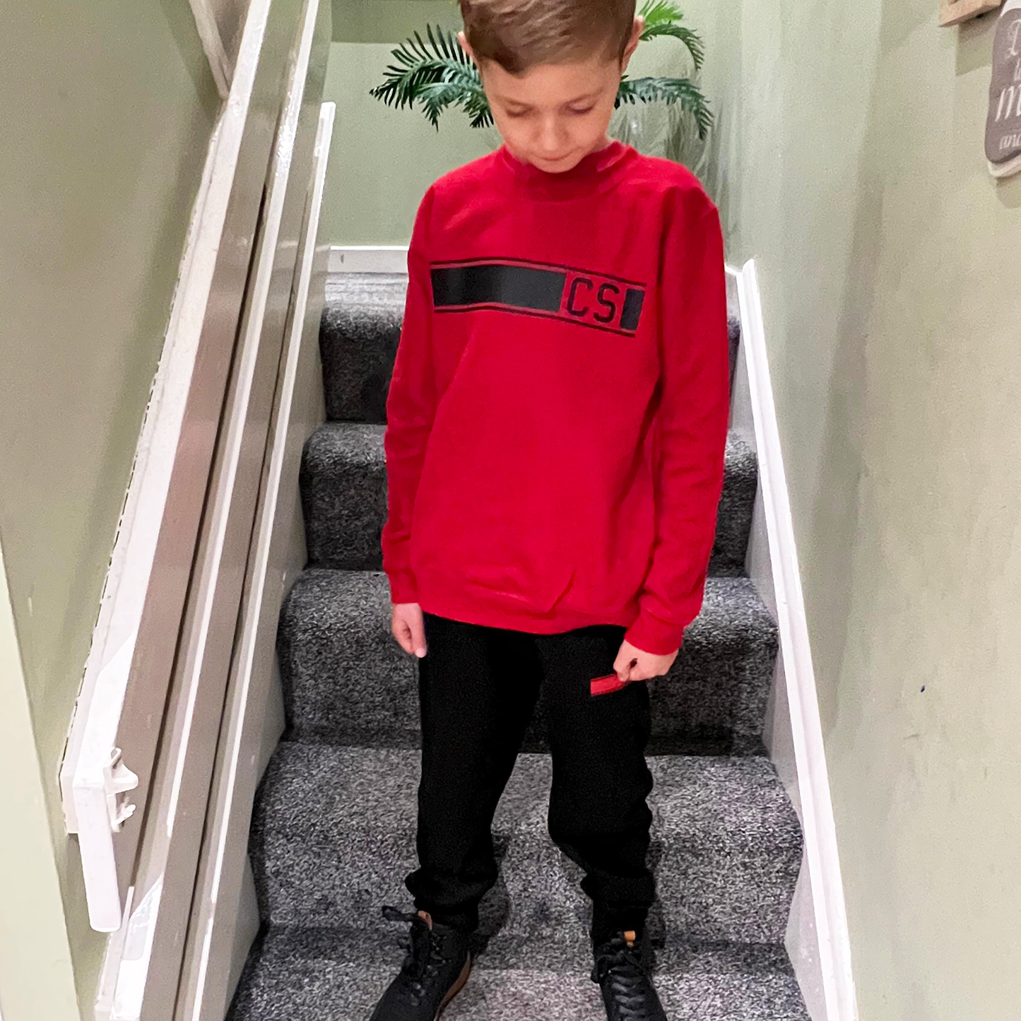Personalised Red & Black MiniVIP© Block Sweatshirt Tracksuit Lounge Set