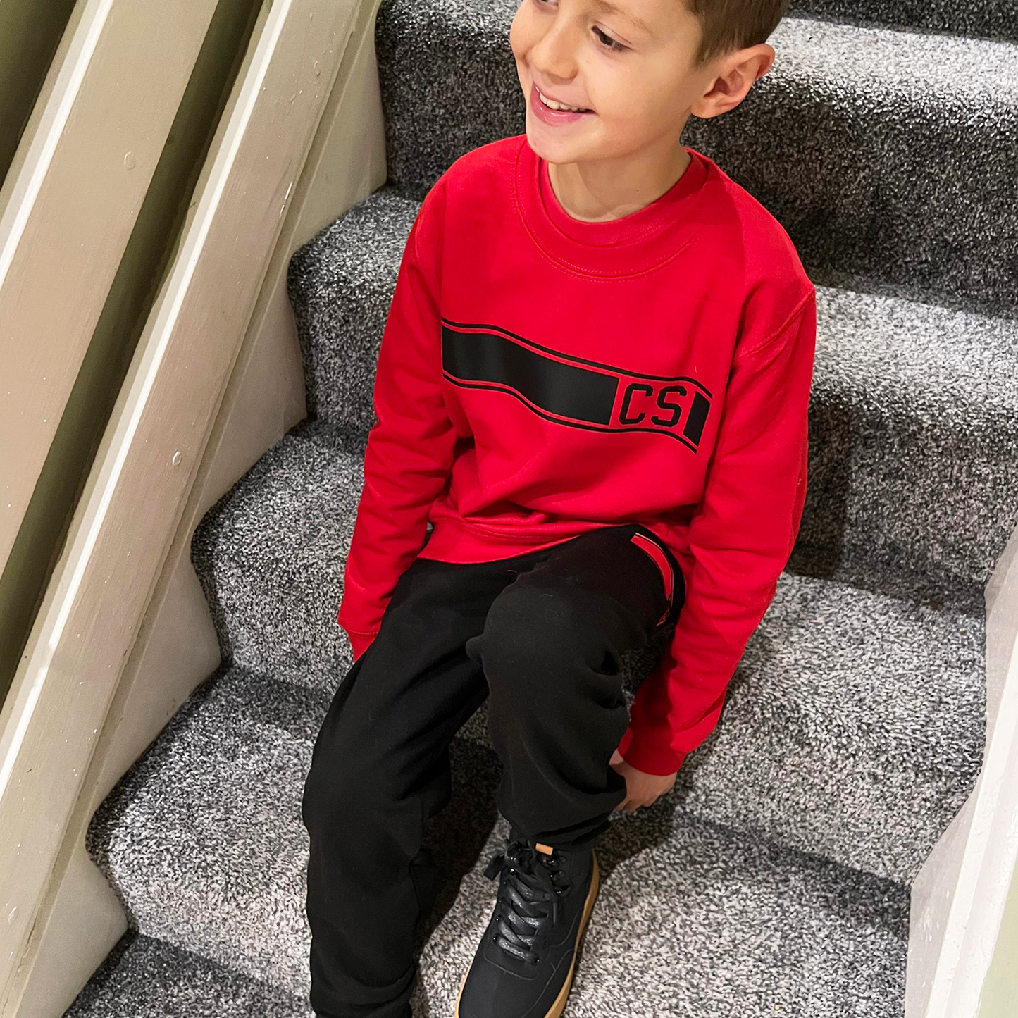Personalised Red & Black MiniVIP© Block Sweatshirt Tracksuit Lounge Set