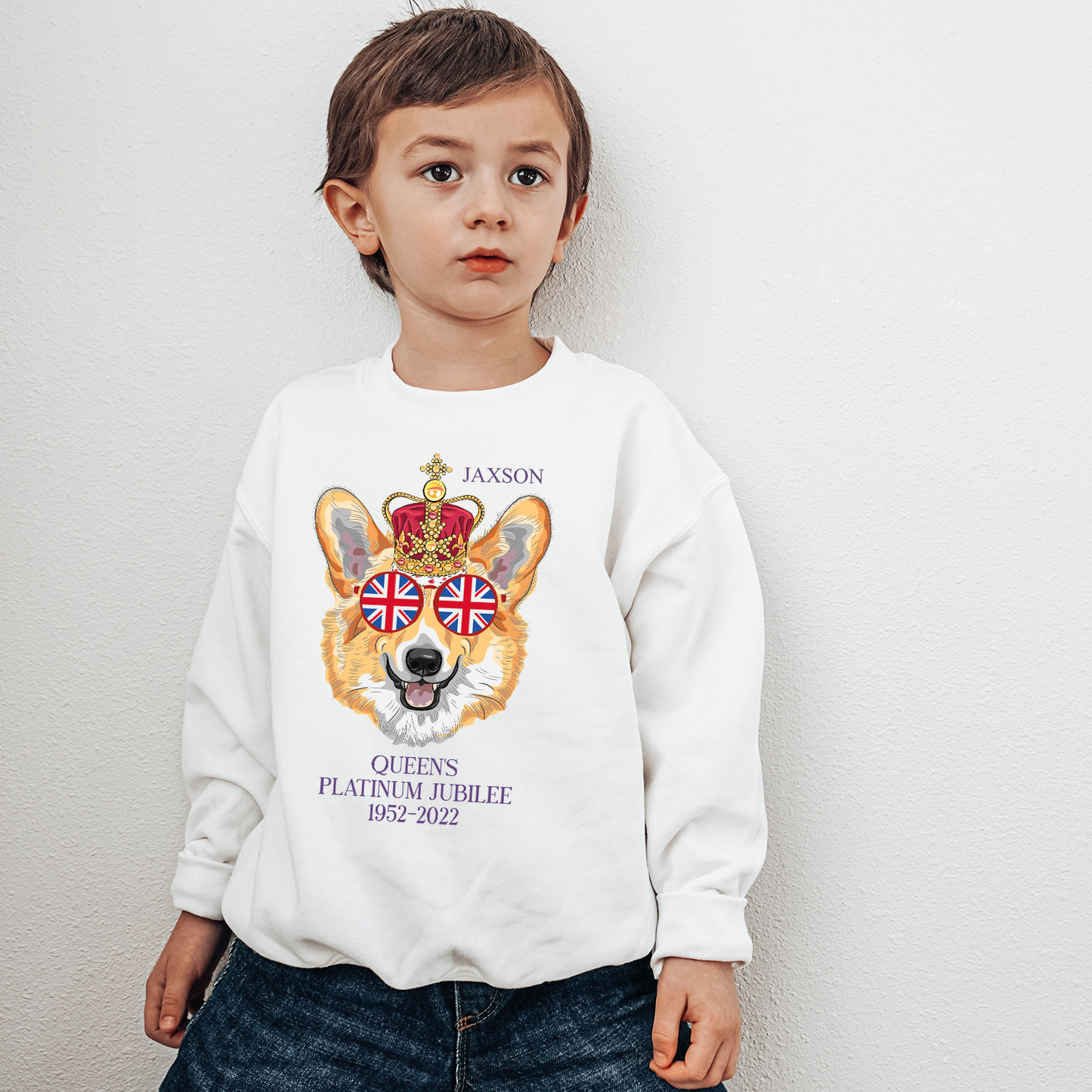 Queen's Platinum Jubilee Corgi Dog Design White Sweatshirt