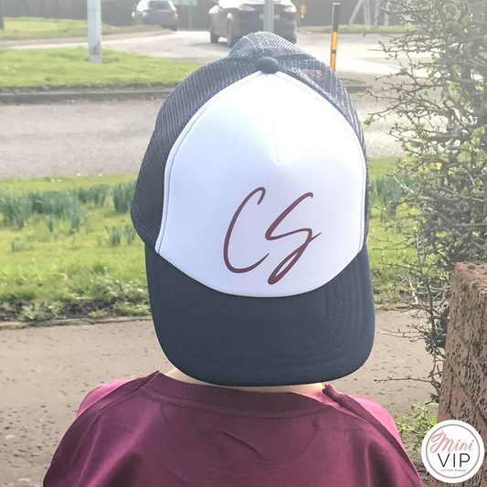 Personalised Initials Script Navy/White Trucker Cap - Junior Size