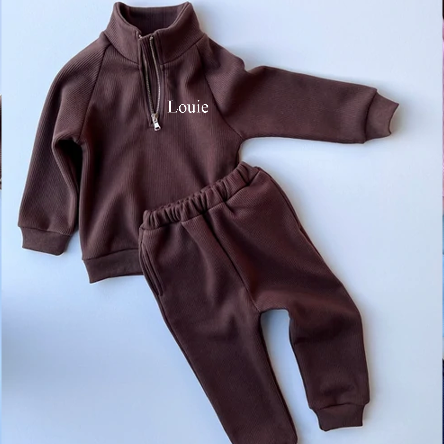 Embroidered Fleece Lined Walnut Ribbed Tracksuit (CURRENTLY OUT OF STOCK)