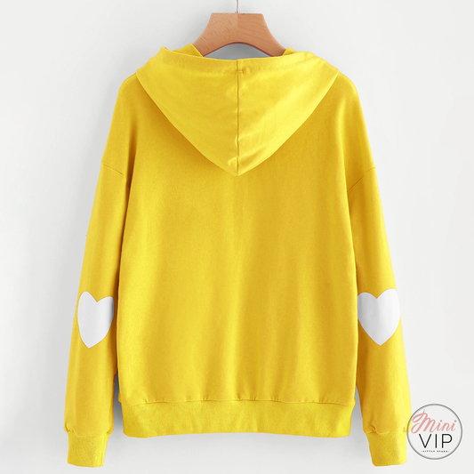 Heart Patch Sleeve Sun Yellow Hoodie