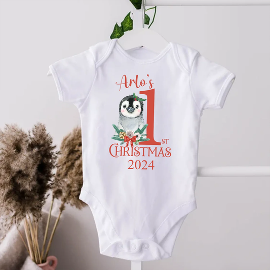 My 1st Christmas- Personalised Penguin Design Baby Vest