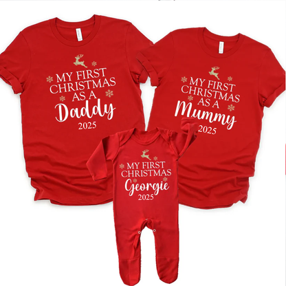 First Christmas Family Twinning Red - As Mummy As Daddy - Personalise to suit!