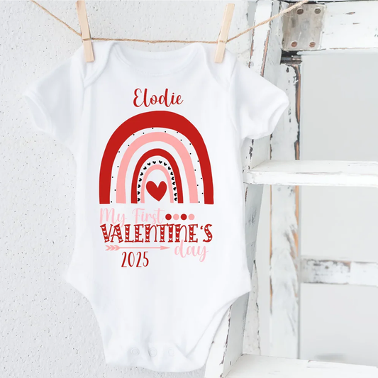 My First Valentine's Day Rainbow Design - Personalised Baby Vest