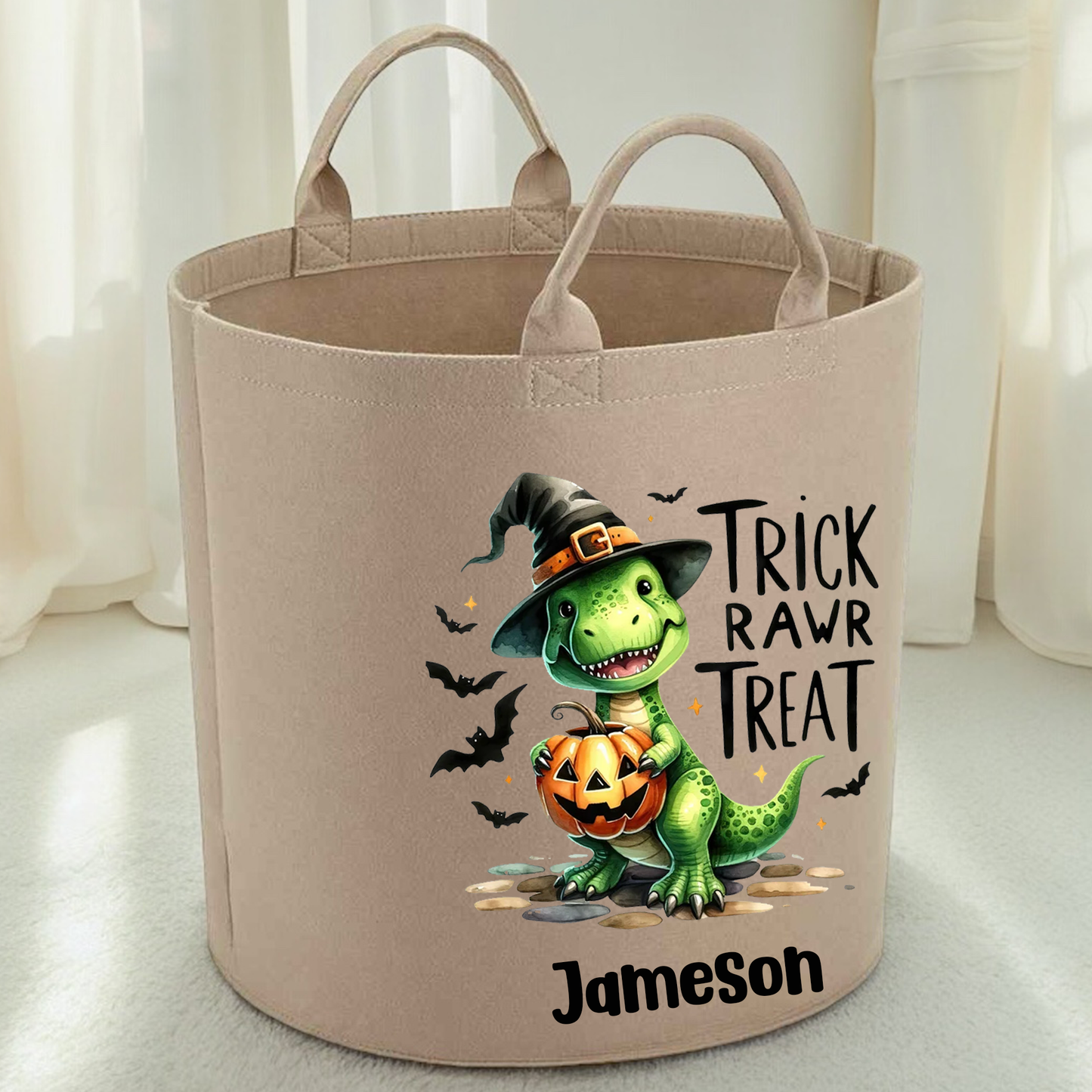 Personalised Trick Rawr Treat Boo Basket Halloween Trug