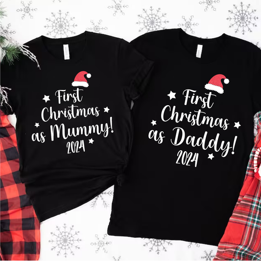 First Christmas - As Mummy As Daddy - Personalise to suit Black Family Twinning T-Shirt