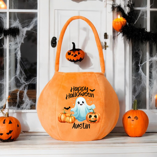 Personalised Happy Halloween Pumpkin Basket Bag Sweet Bucket