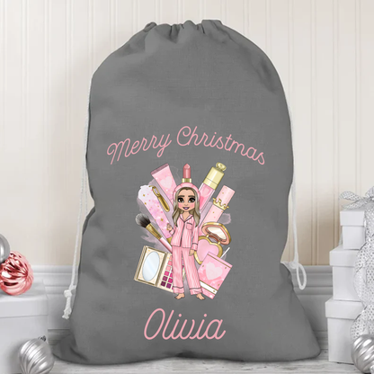 Personalised Merry Christmas Make Up Girly Santa Sack