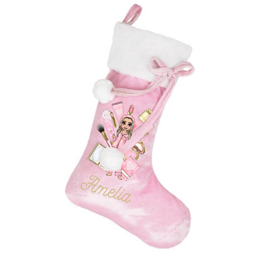 Personalised Merry Christmas Make Up Girly Pink Stocking