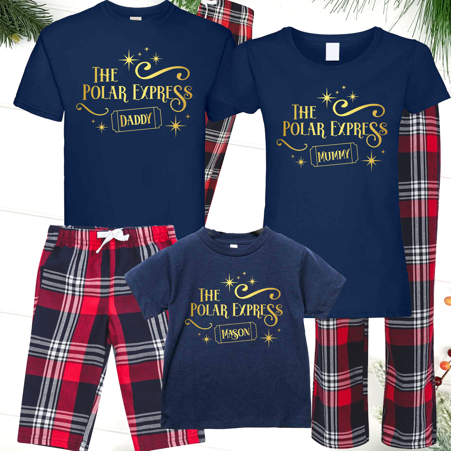 The Polar Express - Personalised Red Tartan Family Matching PJs