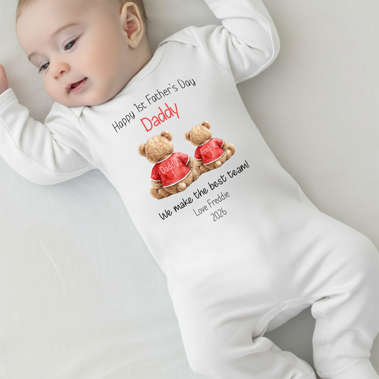 Personalised Happy Father's Day Baby Vest / Sleepsuit - Best Team