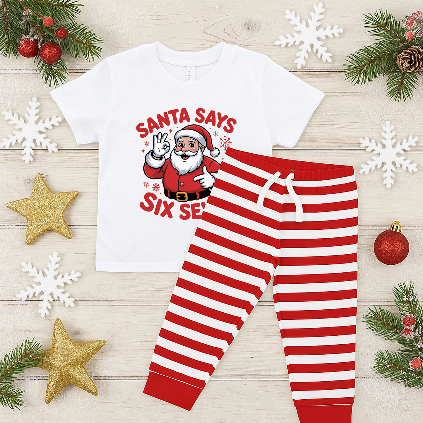 Santa Says 6 7 -Red Striped Family Matching PJs Pyjamas - Personalisation optional