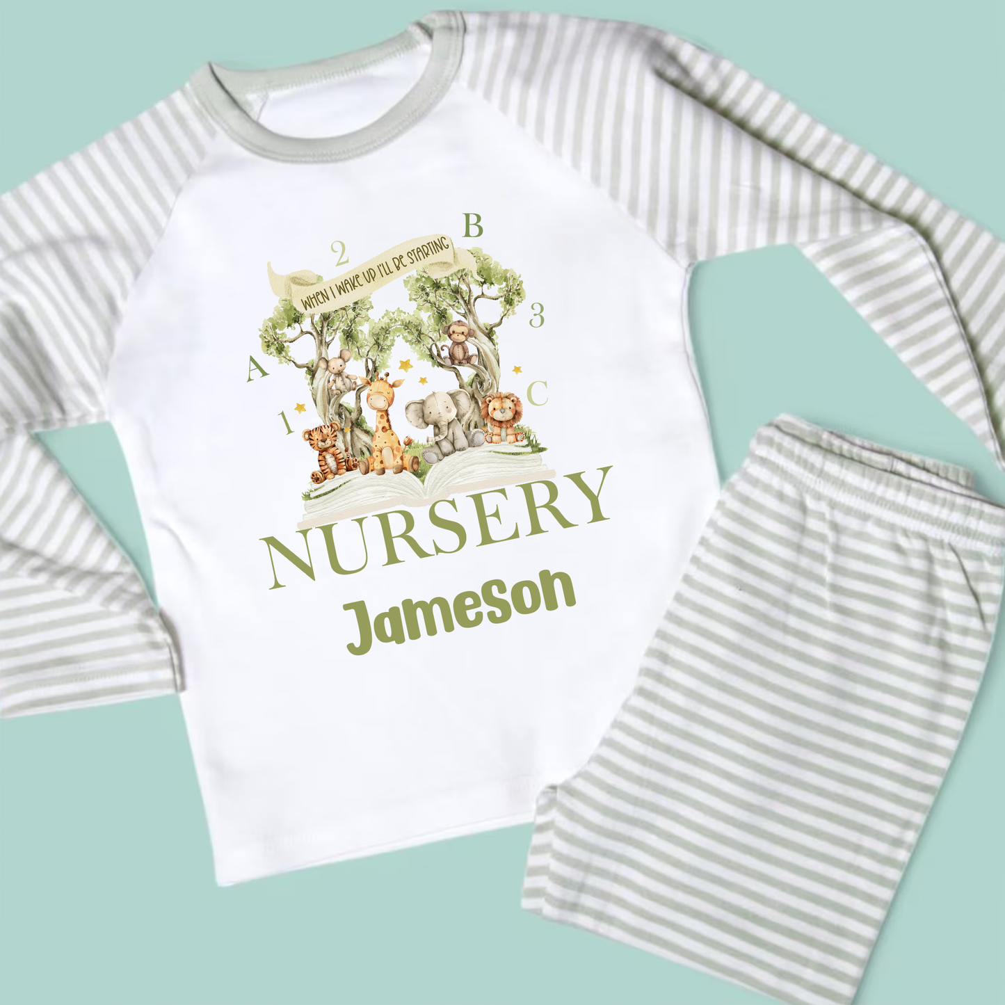 Personalised When I Wake Up I'll Be Starting... Animal Theme PJs Pyjamas