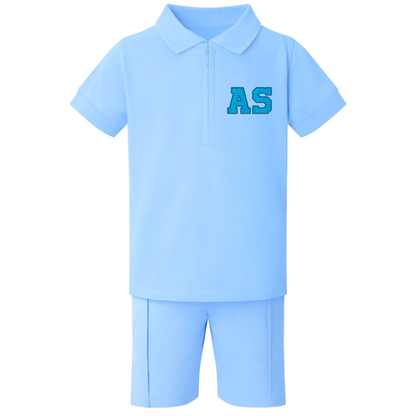 Personalised Initial Faux Chenille Patches Shorts & Polo Shirt Set