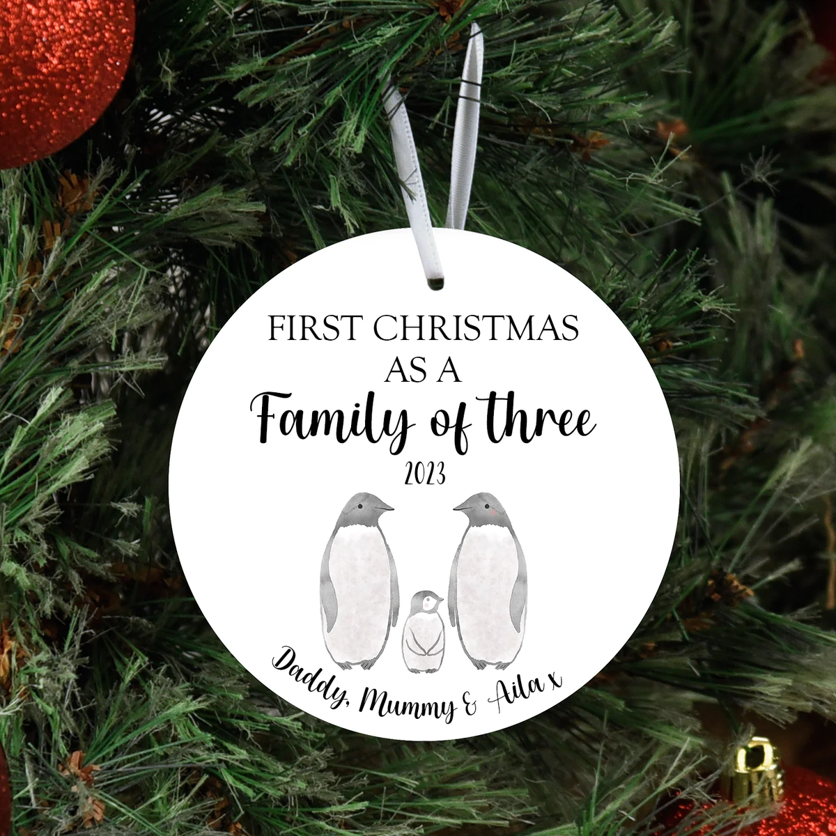 Personalised First Christmas as a Family of Three - Christmas Tree Ceramic Decoration