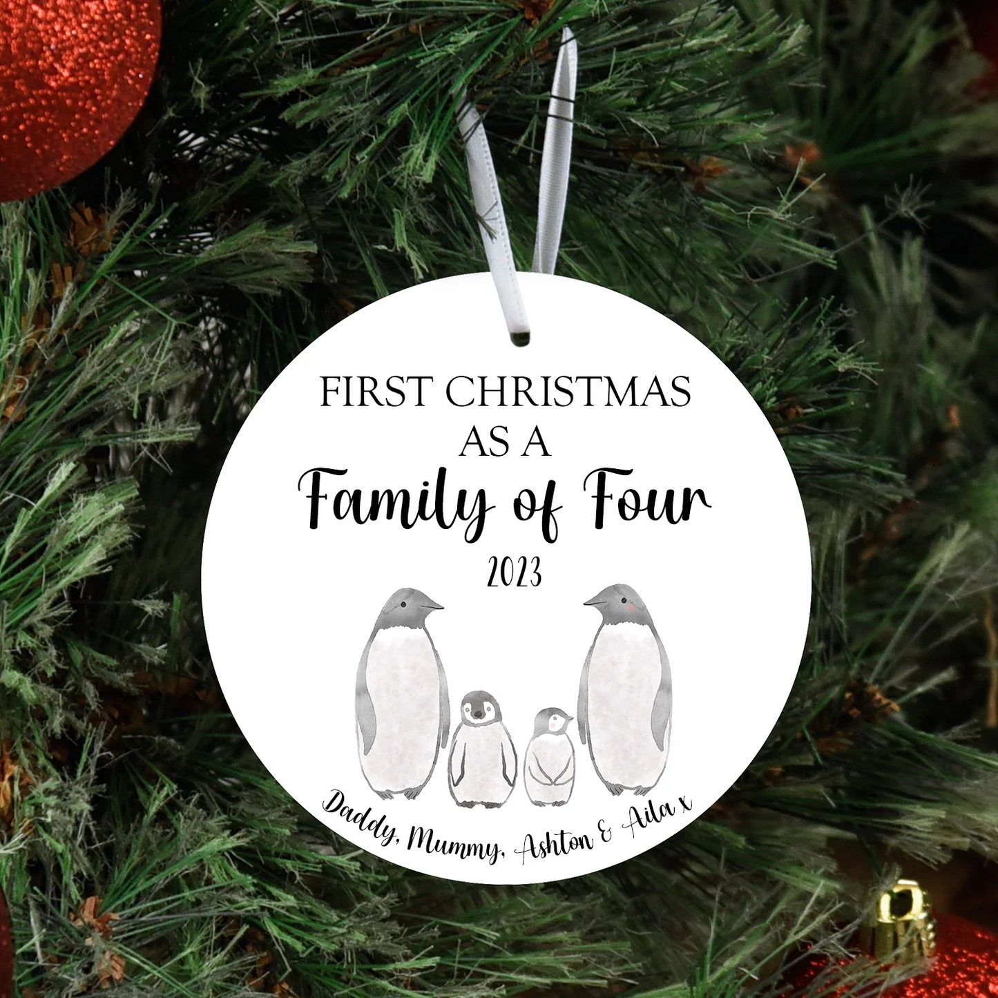 Personalised First Christmas as a Family of Four - Christmas Tree Ceramic Decoration